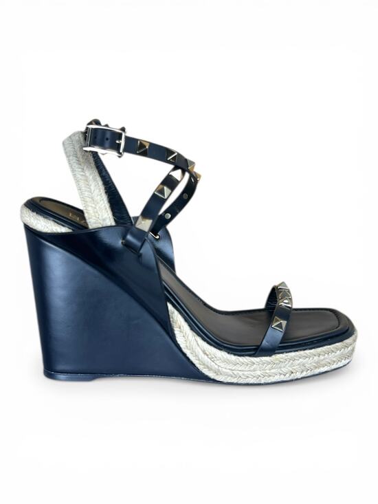 Valentino Garavani Shoes - Valentino Garavani Rockstud Espadrille Wedge Sandals Black 39.5